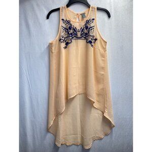 Charlotte Russe Sheer Hi-Low Hem Embroidered Sleeveless Top Women Small Orange